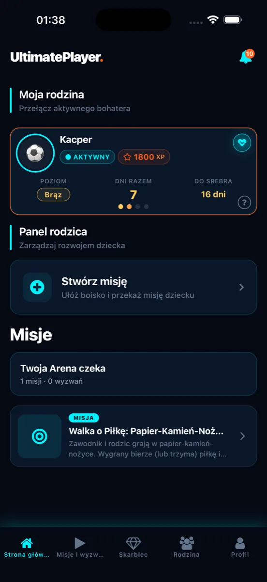 Panel rodzica w aplikacji