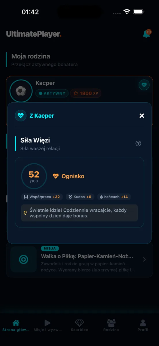Ekran Siły Więzi w aplikacji